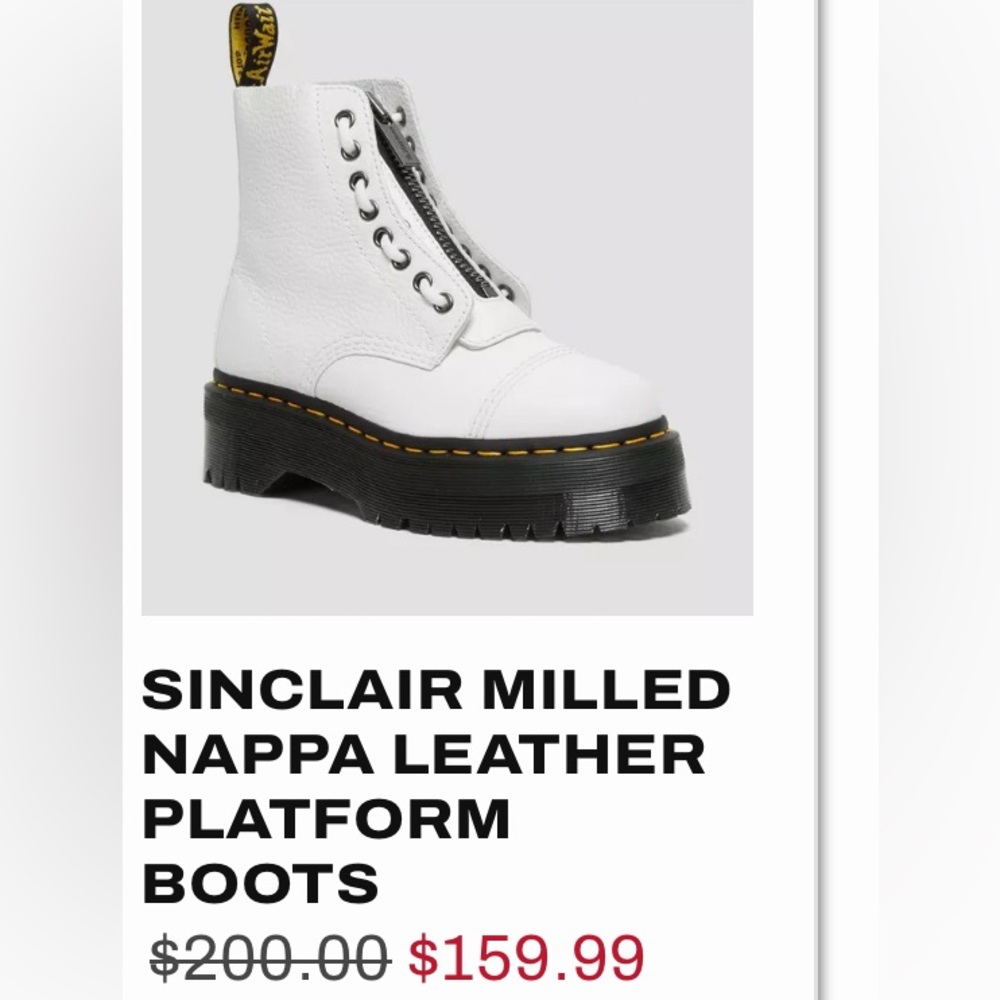 Doc Marten Sinclair Milled Nappa Leather Platform Boots size 7 white